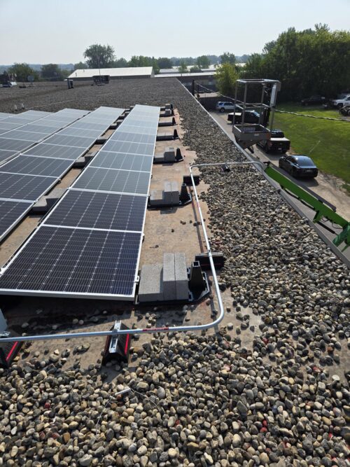 Solar panels on concrete and rocks